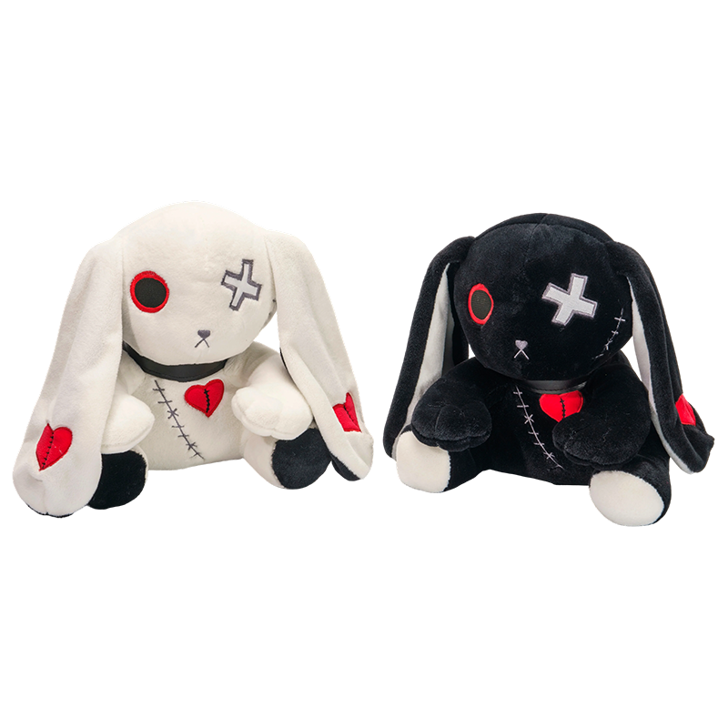 ファンタジー動物黒白ウサギのぬいぐるみ