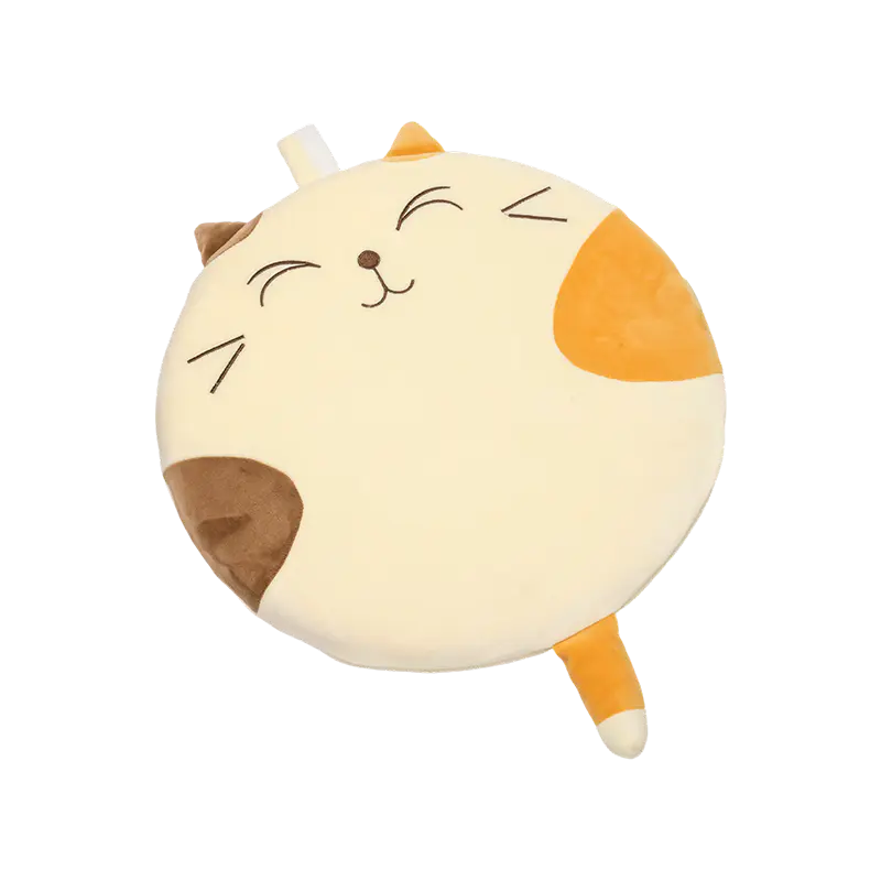 白い笑顔の丸い猫のぬいぐるみクッション