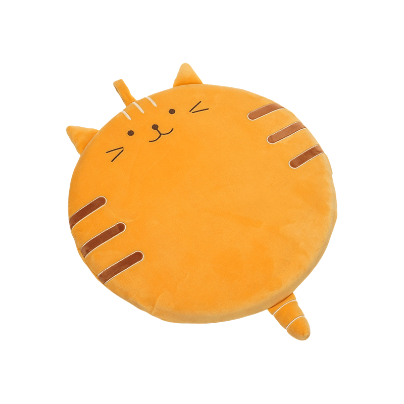 オレンジ色の笑顔の丸い猫のぬいぐるみクッション