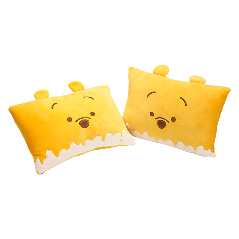 黄色のクマの顔の四角いぬいぐるみクッション