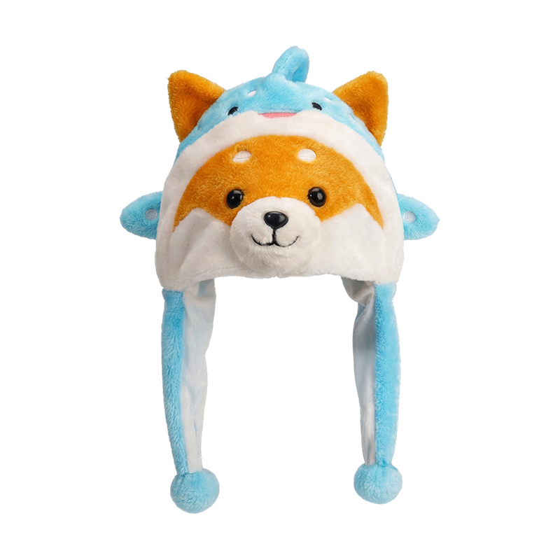 青い柴犬ぬいぐるみ帽子