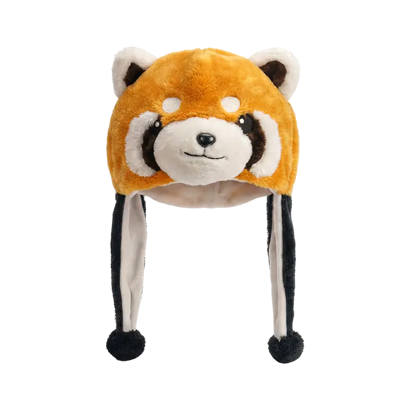 茶色のボディのレッサーパンダのぬいぐるみ帽子