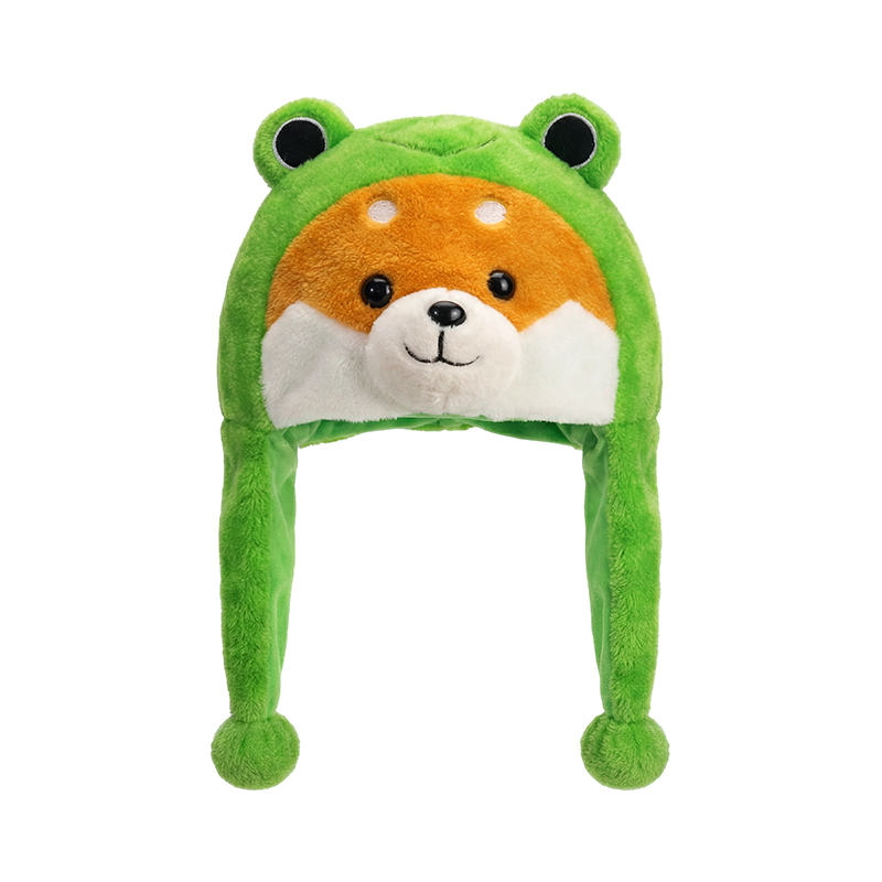 緑のカエル耳ぬいぐるみ帽子