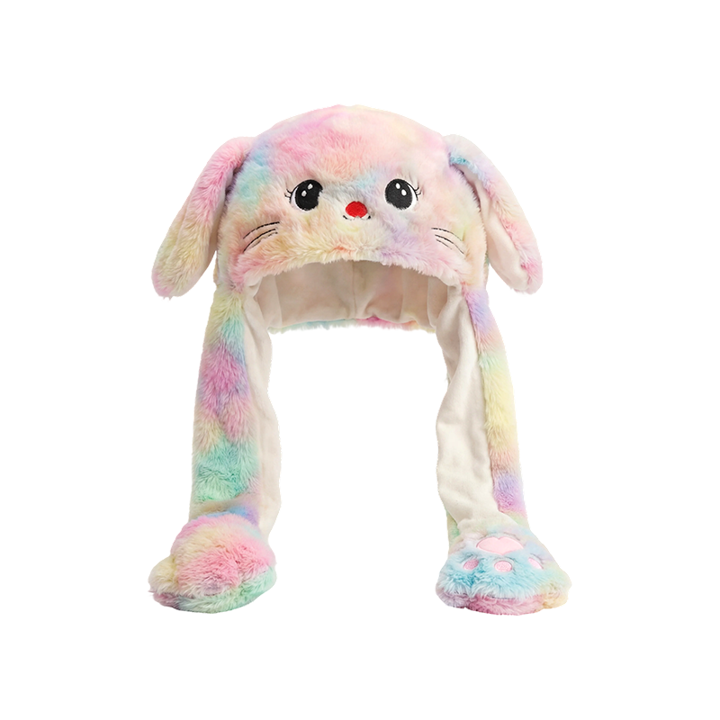 マルチカラーの耳が動くウサギのぬいぐるみ帽子