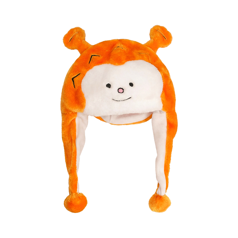 オレンジ色の猿の顔のぬいぐるみ帽子