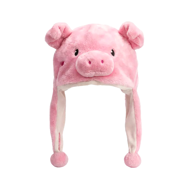ピンクの豚のぬいぐるみ帽子