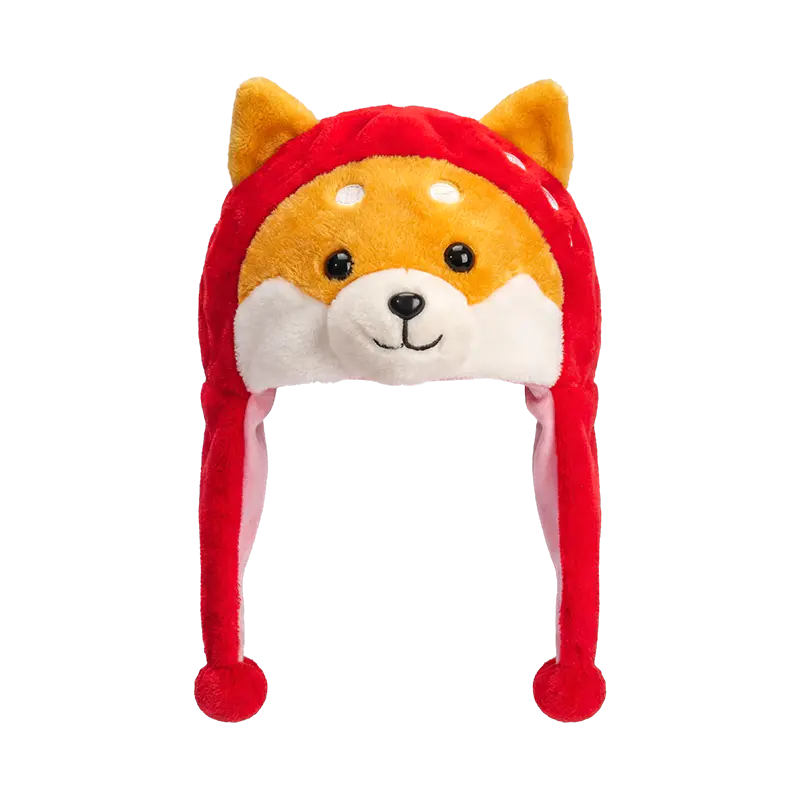 緋色の柴風のぬいぐるみ帽子