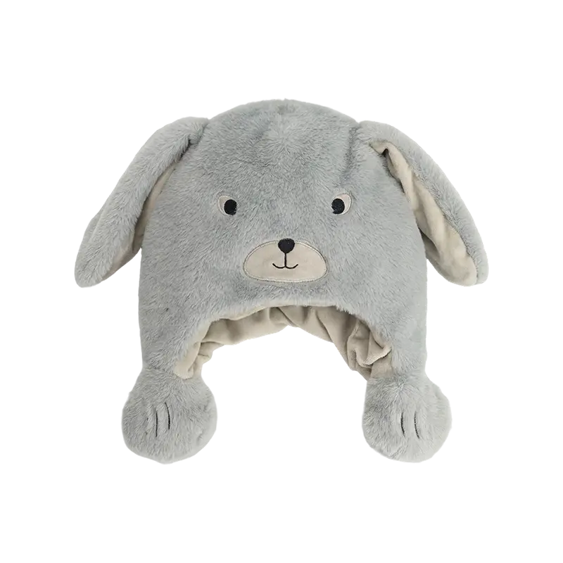 ソフトグレーのウサギのぬいぐるみ帽子